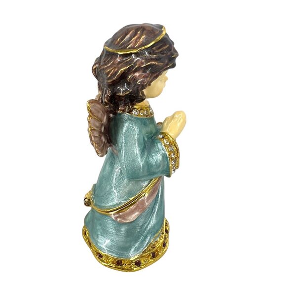 Angel Praying Trinket Box Blue Enamel Clear Lavender Purple Jeweled - Picture 11 of 12